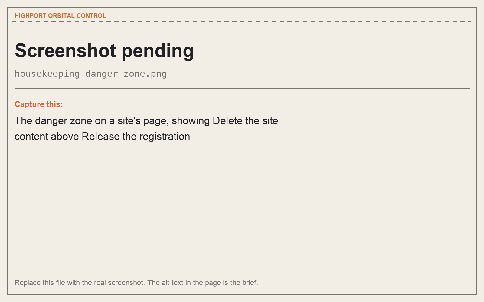 Handing it back, at the foot of a site's Settings tab: Take the site down above Release the registration