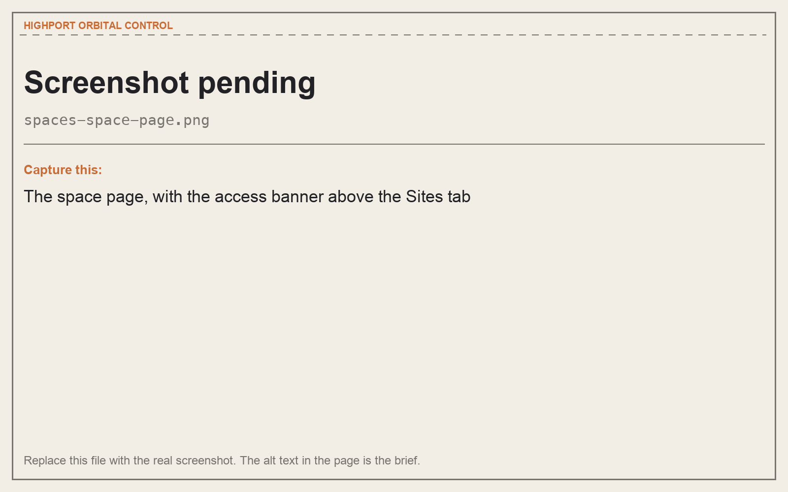 The space page, with the access banner above the Sites tab